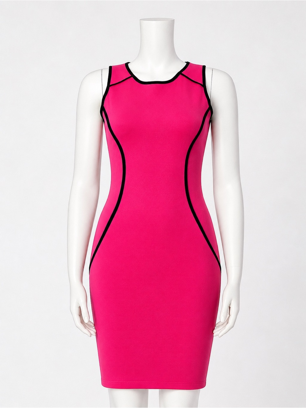 Fitted Hot Pink Sleeveless Bodycon Dress with Black Trim
